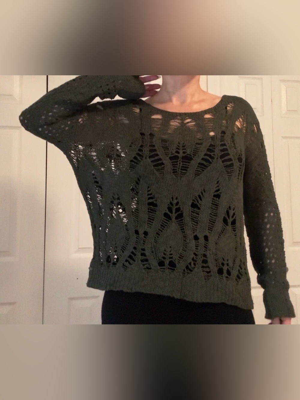 American Eagle Outfitters Open-Knit Olive Sweater